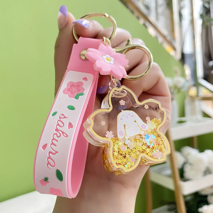 Wholesale sequins into oil snowflake keychain creative liquid chain girls exquisite pendant