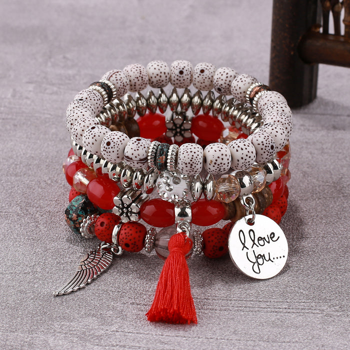 Wholesale Bohemian Multi-layer Bracelet Creative Tassel Bodhi Beaded Wings Love Fashion Bracelet Jewelry JDC-BT-NHong007