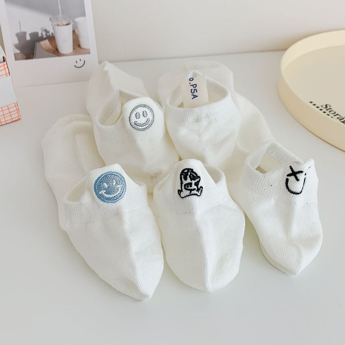 Wholesale Socks, boat socks, cute smiling face embroidery, invisible socks, cotton socks, shallow mouth socks