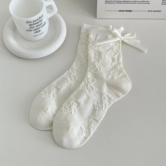 Wholesale Bow boneless socks, mid tube pile socks