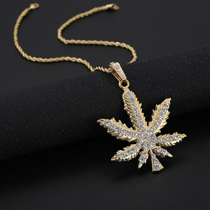 Wholesale Maple Leaf Diamond Pendant Necklace JDC-NE-RenQ005