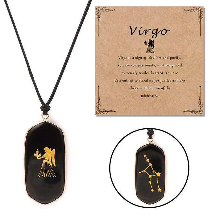 Wholesale Kraft paper English blessing card packaging necklace with twelve zodiac sign black obsidian stone beads