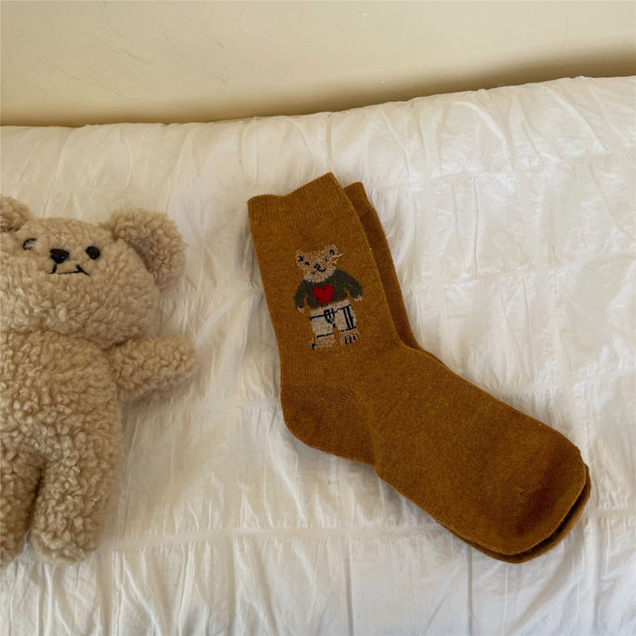 Wholesale Cartoon Bear Thickened Wool Mid-calf Socks Women's Sweet Style Pile Socks