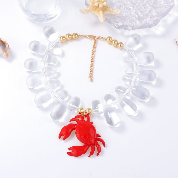 Wholesale Casual Vacation Style Alloy Oil Dripping Crab Pendant Multi-Color Beaded Women's Necklace