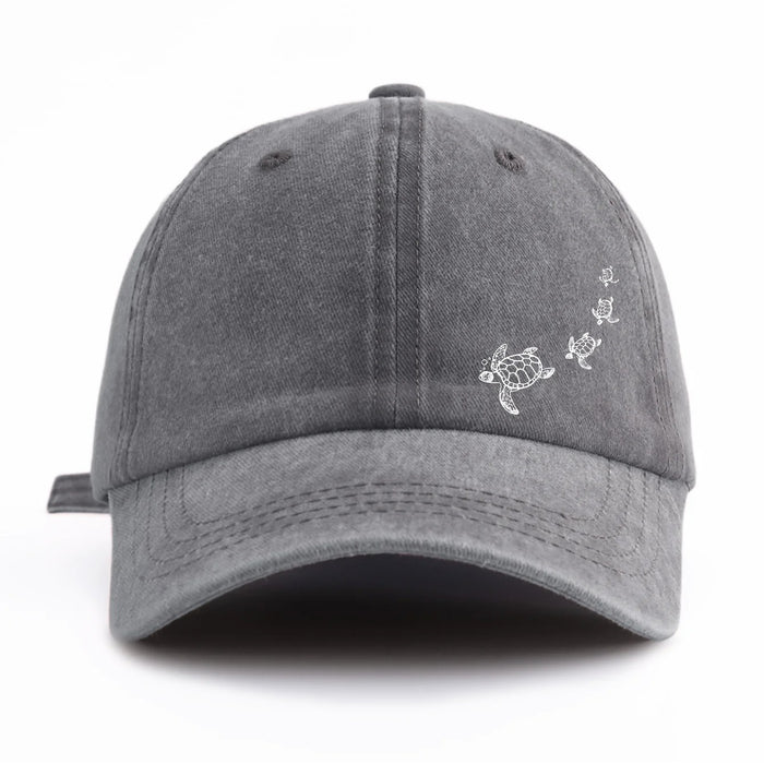 Wholesale Stylish Ocean Turtle Print Washed Distressed Baseball Cap Casual Peaked Cap Sun Protection Fashion Accessory Boutique Resale Gift