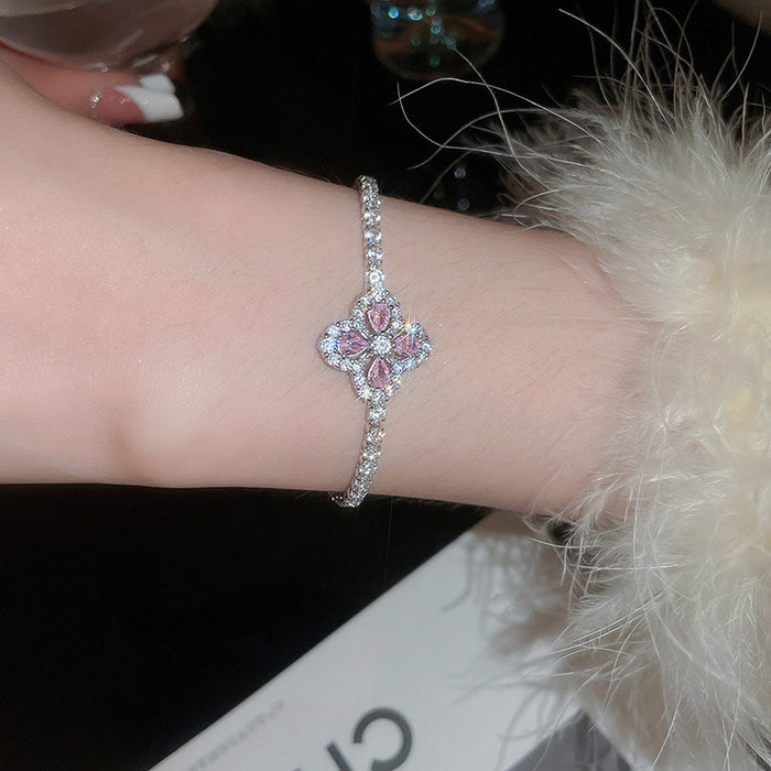Wholesale Pink Zircon Geometric Round Pull-out Bracelet