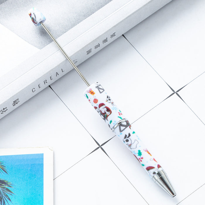 Wholesale Creative DIY plastic bead pen cartoon Christmas  bead ballpoint pen spot wholesale printed bead pen