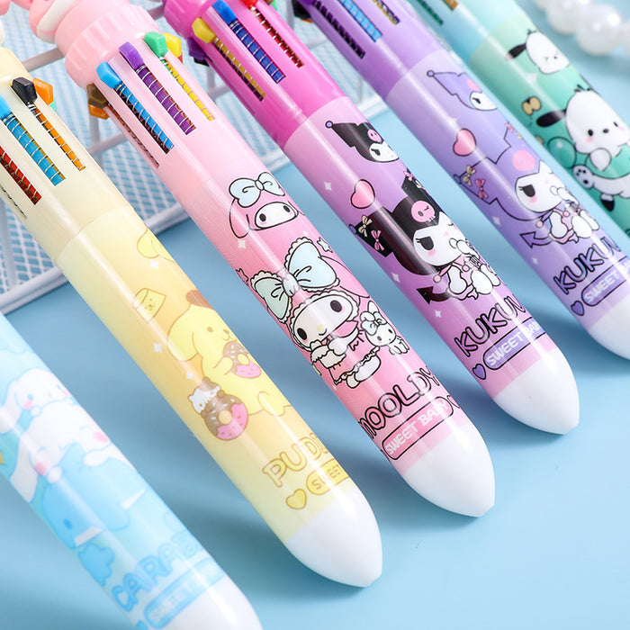 Wholesale Cartoon Multicolor Plastic Ten Color Ballpoint Pen JDC-PN-KuBei005