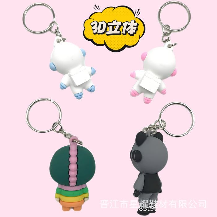 Wholesale Cartoon astronaut keychain 3D astronaut rainbow figurine pendant backpack pendant keychain accessory