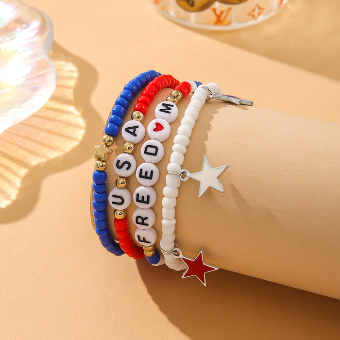 Wholesale American Independence Day Acrylic Beads Handwoven Beaded Bracelet JDC-BT-ShiY003