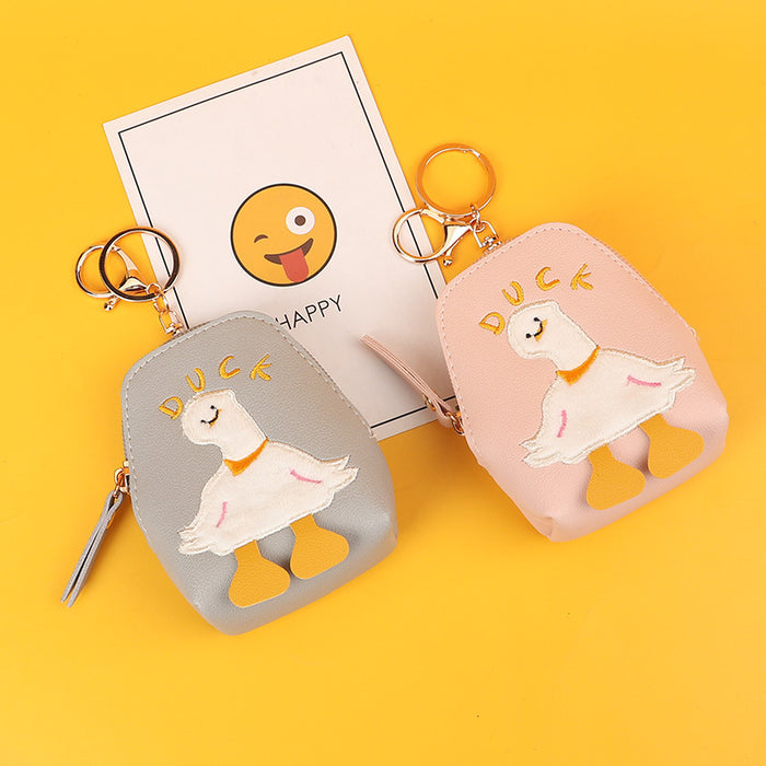 Wholesale Chic Cartoon Duck PU Leather Keychain Coin Purse Zipper Backpack Fashion Accessory Gift