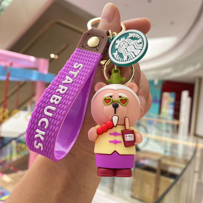 Wholesale Starbucks Milk Tea Cute Bears Silicone Keychains JDC-KC-PengYu006