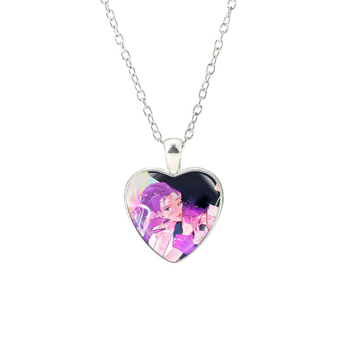 Wholesale Anime Kpop glass heart pendant Necklaces