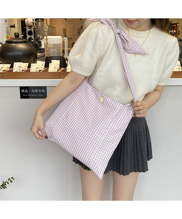 Wholesale Checkered shoulder bag, simple and versatile, lace up crossbody bag, large capacity casual tote bag