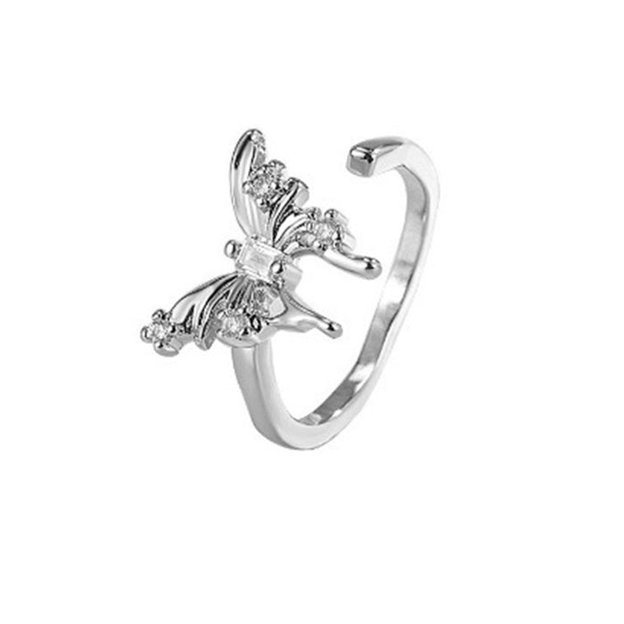 Wholesale Irregular three-dimensional butterfly opening ring, niche design, adjustable index finger ring, cold ring