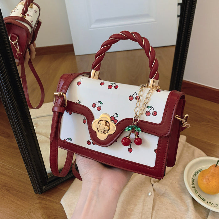 Wholesale Cherry-Print Twisted-Handle Small Square Crossbody Bag