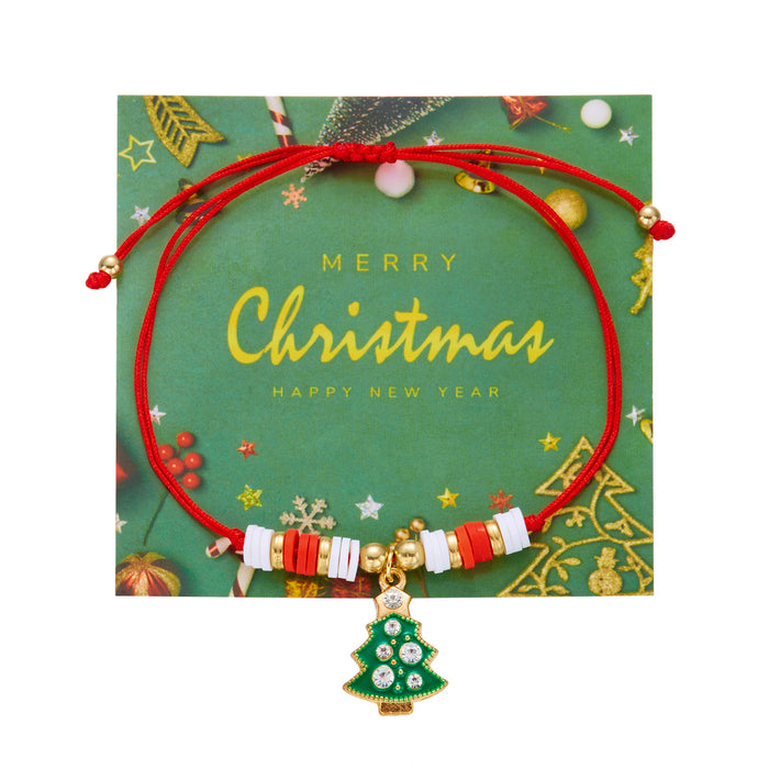 Wholesale Colorful Christmas Bracelet Simple Christmas Tree Snowflake Pendant Polymer Clay Braided Bracelet