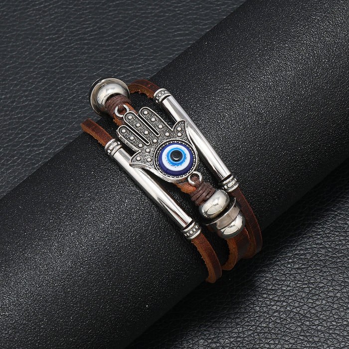 Wholesale Stainless Steel Cowhide Rope Devil' s Eye Bracelet