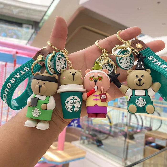 Wholesale Starbucks Milk Tea Cute Bears Silicone Keychains JDC-KC-PengYu006