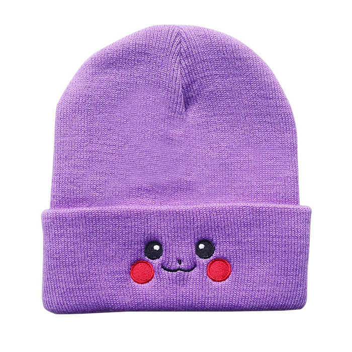 Wholesale Cartoon Cute Smiley Face Embroidery Acrylic Knitted Beanie JDC-FH-LvH015