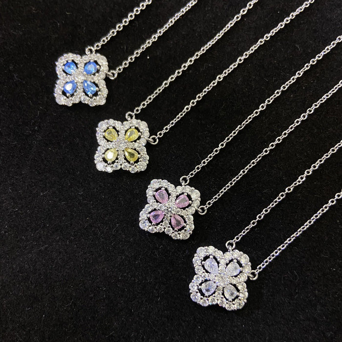Wholesale Four leaf clover necklace with high-end feel, full diamond flower shaped collarbone chain