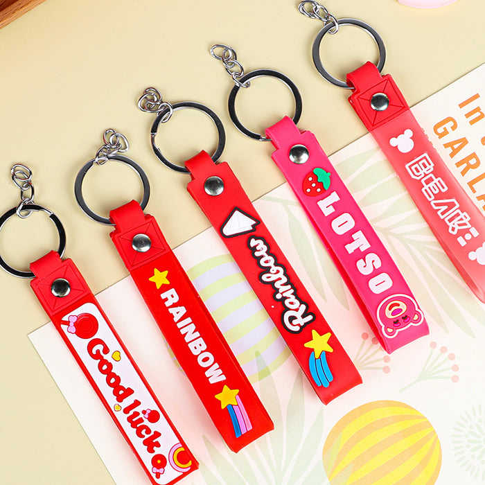 Wholesale  key chain pvc soft rubber leather rope solid color cartoon  keychain