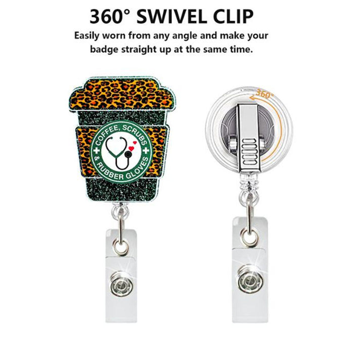 Wholesale Acrylic Coffee Cup Easy-pull Buckle Transparent Rotating Back Clip Glitter Badge Badge Reel JDC-KC-XinH011