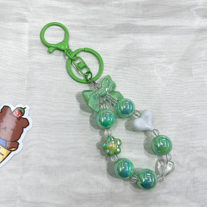 Wholesale White Metal Heart Beaded Keychain - Cute Bag Charm Decorative MOQ≥2