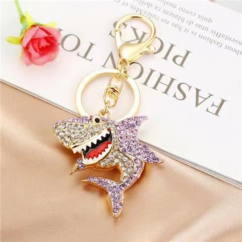 Wholesale Cartoon Ocean Shark Keychain Zinc Alloy Rhinestone Design Cute Gift MOQ≥2