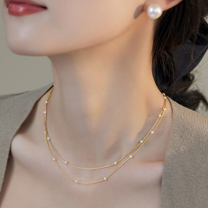 Wholesale Pearl necklace, pearl wrapped gold necklace, versatile and high-end for women, layered and worn
