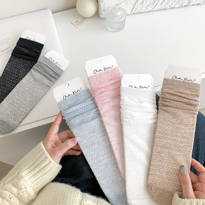 Wholesale New hollow mesh breathable thin socks with middle tube stacking