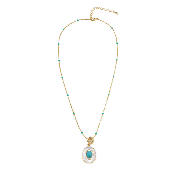 Wholesale Turquoise pearl necklace, layered women's accessory, collarbone chain, light luxury niche pendant, neckchain accessory