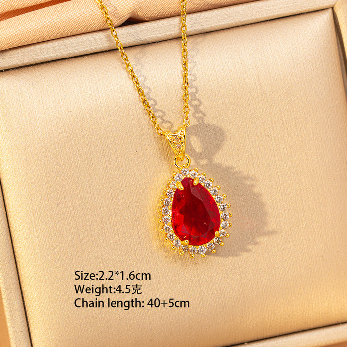 Wholesale Titanium steel necklace with red zircon