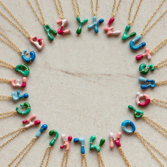 Wholesale 2PCS 18k Brass Drip Gel Capsule Colorful 26 English Letter Necklace JDC-NE-BaiYi009