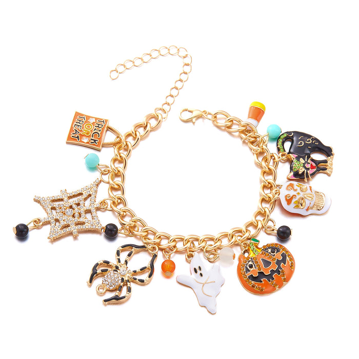 Wholesale  Pumpkin  Skull Necklace Bracelet Creative Ghost Black Cat Diamond Jewelry Set