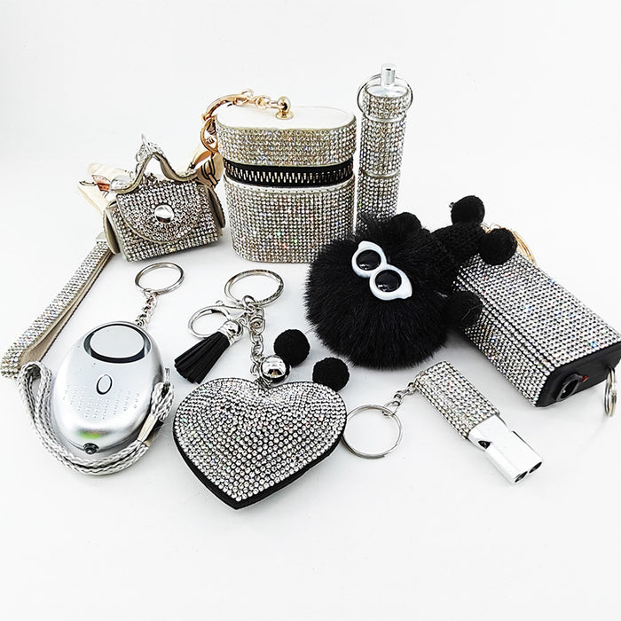 Wholesale 8 Piece Lipstick Shaped Personal Alarm With Heart Pom Pom Design Self Defense Keychain For Women Cute Fashion Accessory Gift