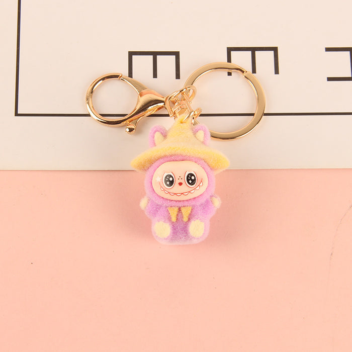 Wholesale Hat-wearing flocked cartoon character keychain