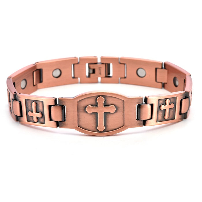 Wholesale Red Copper Cross Magnetic Bracelet Trendy Men' s Fashion Accessory for Everyday Wear or Gift