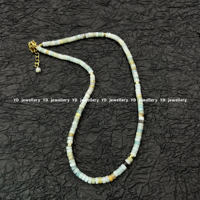 Wholesale Gemstone beaded moonstone patterned green water wave chain star and moon pendant stacked necklace