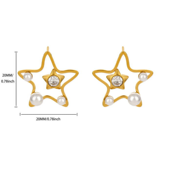 Wholesale Titanium Steel Star Earrings Studs Imitation Pearl High-End Niche Jewelry