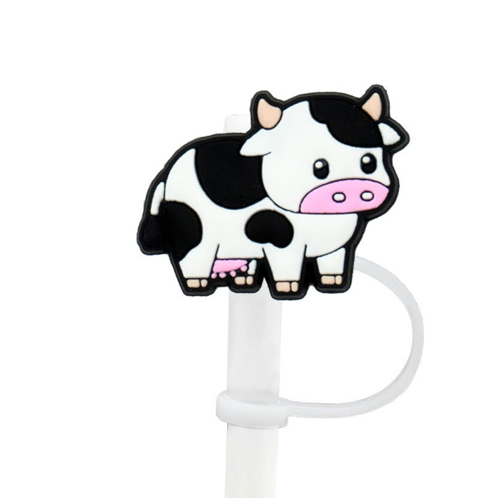 Wholesale 10PCS Cartoon Cow Milk Box Silicone Dustproof Straw Stopper JDC-SCR-KuaJi018