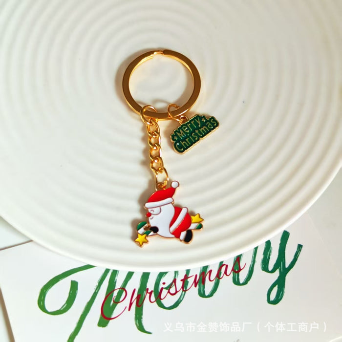 Wholesale Christmas keychain cartoon metal ornaments Christmas tree elk snowman cute creative bag pendant gift