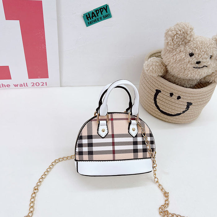 Wholesale PU Children's Zero Wallet Grid Chain Crossbody Bag Handbag Shell Bag JDC-SD-YuanDuo006