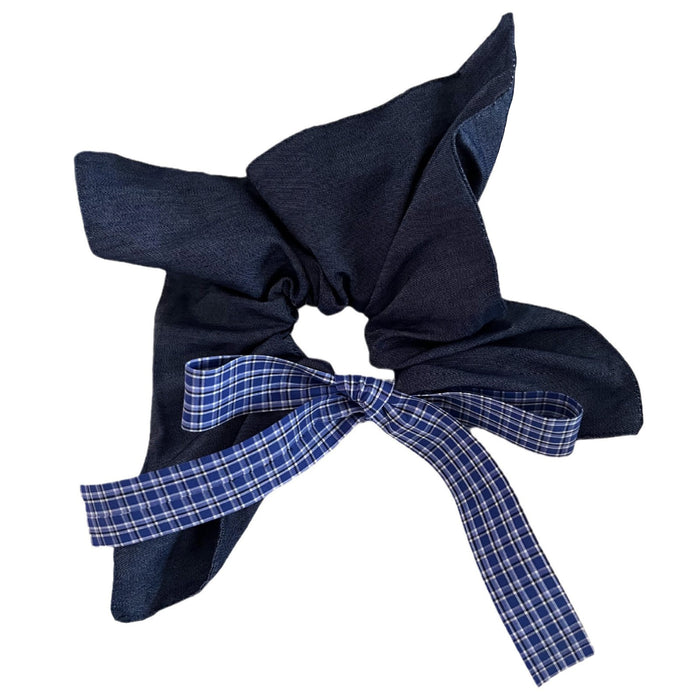 Wholesale A niche retro blue checkered bow square scarf with a low ponytail style, headband, headband, and hair accessories