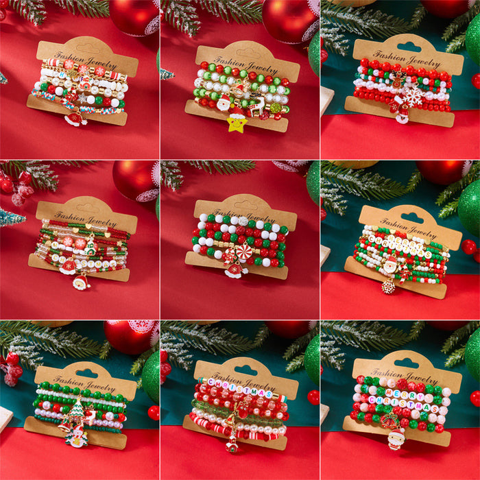 Wholesale Christmas Bracelet Rice Bead Polymer Clay Multi-layer Bracelet Cartoon  Bell Christmas Party