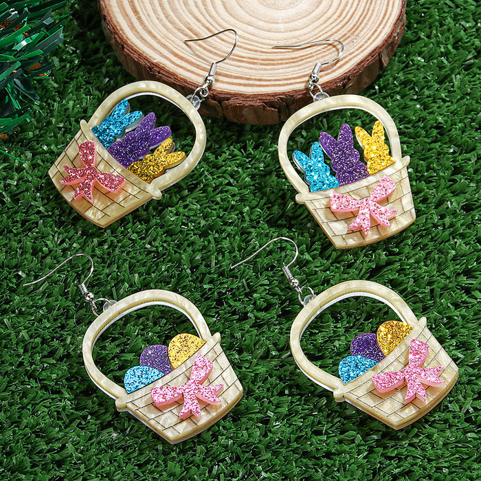 Wholesale Easter Earrings Series Cute Butterfly Ribbon Rabbit Egg Basket Acrylic Earrings