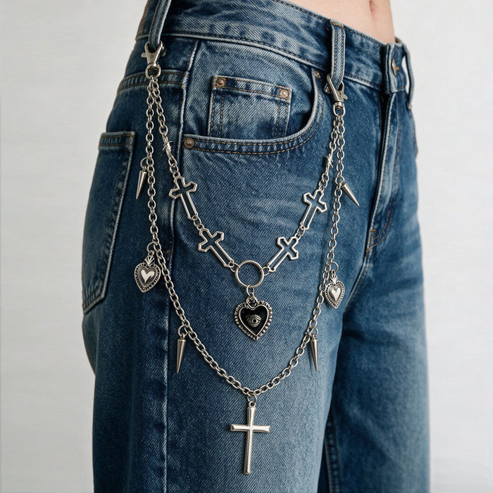 Wholesale Alloy Punk Waist Chain Cross Heart Tassel Retro  Party Fashion Accessory For Men And Women