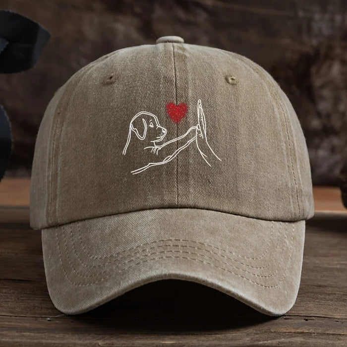 Wholesale Washed Distressed Baseball Cap With Dog Heart Print Adjustable Summer Sun Protection Casual Style