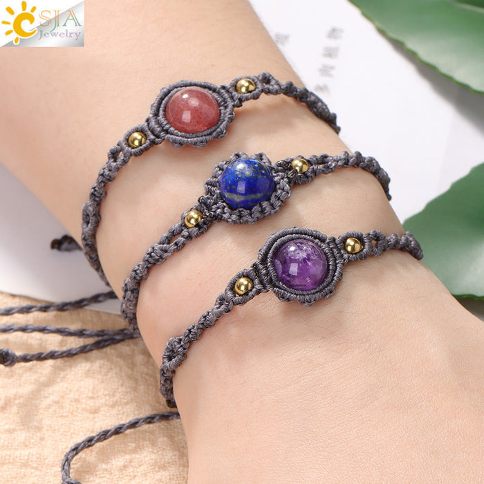 Wholesale Natural Crystal Amethyst Beaded Bracelet Handwoven Adjustable Design Office Lady Style Gift Jewelry