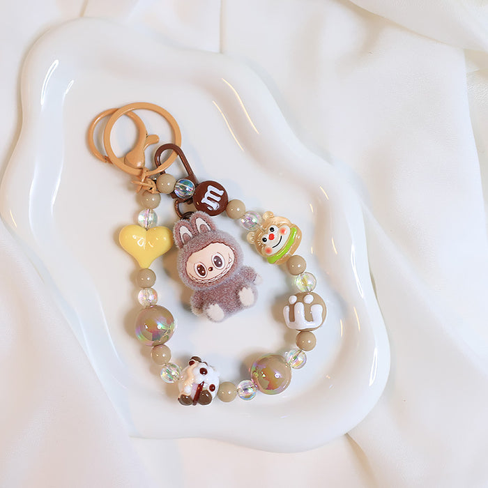 Wholesale Flocked Plush Keychain Cute Blind Bag Student Bag Beaded Chain Pendant